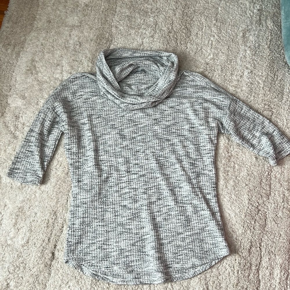 Waffle 3/4 sleeve cowl neck sweater